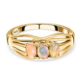 Natürlicher, äthiopischer Welo Opal Ring, 925 Silber vergoldet (Größe 21.00) ca. 0.36 ct