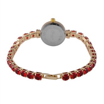 Genoa Time V2 - PC21S Japanisches Uhrwerk, Geh&auml;use mit wei&szlig;en Kristallakzenten und PNP-Goldplattierung, rundes Zifferblatt mit wei&szlig;en Ziffern und Kristallen, roten Zirkonia und wei&szlig;en Kristallen