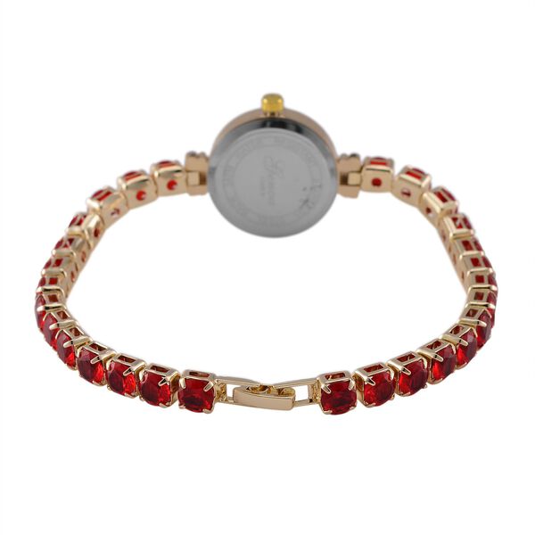 Genoa Time V2 - PC21S Japanisches Uhrwerk, Gehäuse mit weißen Kristallakzenten und PNP-Goldplattierung, rundes Zifferblatt mit weißen Ziffern und Kristallen, roten Zirkonia und weißen Kristallen image number 3