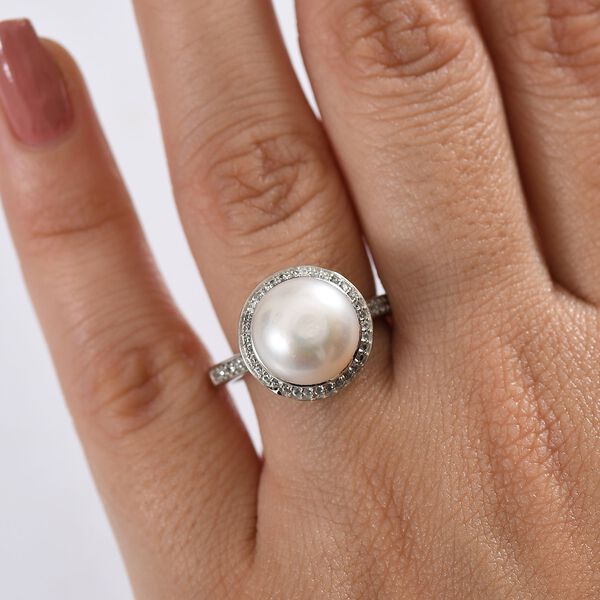 Süßwasser Perle (10.5-11 mm), Weißer Zirkon Ring Messing (Größe 17.00) image number 3