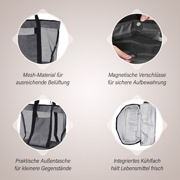 Zweistöckige Netz-Einkaufstasche mit Kühlfach, grau image number 3