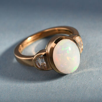Nat&uuml;rlicher, &auml;thiopischer Opal und Zirkon-Ring, 925 Silber Gelbgold Vermeil  ca. 2,48 ct
