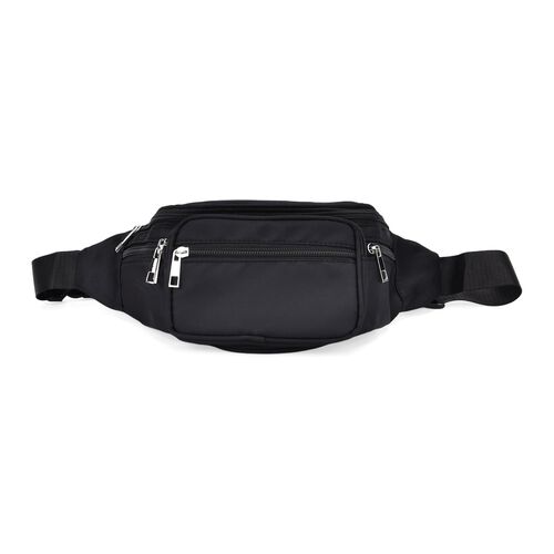 Gürteltasche mit RFID-Schutz, Nylon, 6 Reißverschlussfächer, Schnellverschluss, verstellbarer Schultergurt, Größe 37x10x13,5?cm, schwarz