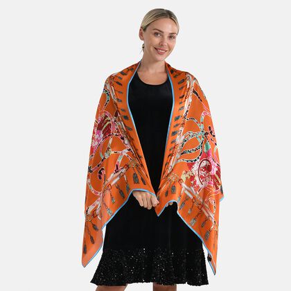 LA MAREY Signature Seidenschal aus 100% Maulbeerseide, 55 x 170 cm, Orange Floral