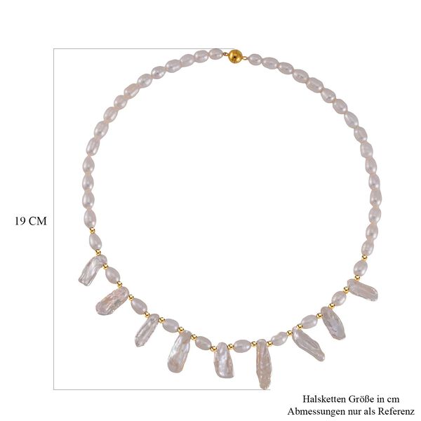 Keshi Perle, Wei&szlig;e S&uuml;&szlig;wasser Perle Halskette ca. 50 cm 925 Silber vergoldet image number 5