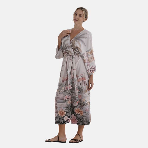 LA MAREY Kimono mit Vogel- und Blumenprint 100% Viskose Einheitsgr&ouml;&szlig;e 128 cm L&auml;nge, Rosa image number 3
