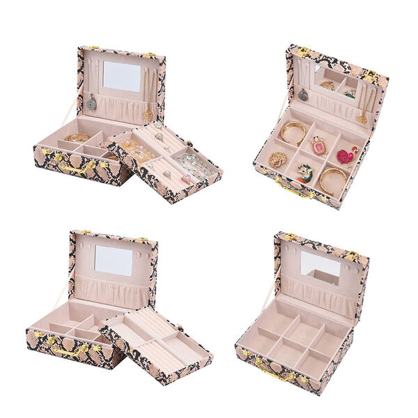 2er-Set, Schmuckkasten mit Reise-Etui aus Kunstleder mit Python-Pr&auml;gung, 24x19x9 und 22x17x3 cm, Elfenbein image number 5