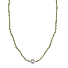 Weiße Edison Perle, Peridot flexible Halskette, 925 Silber rhodiniert
