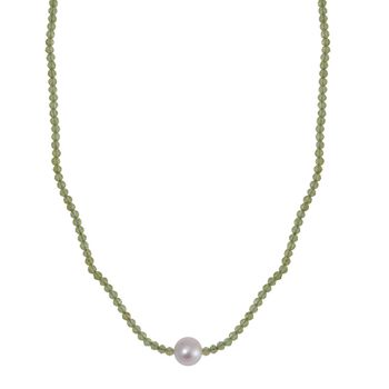 Wei&szlig;e Edison Perle, Peridot flexible Halskette, 925 Silber rhodiniert