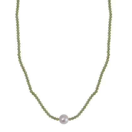 Wei&szlig;e Edison Perle, Peridot flexible Halskette, 925 Silber rhodiniert