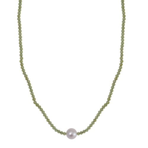 Weiße Edison Perle, Peridot flexible Halskette, 925 Silber rhodiniert image number 0