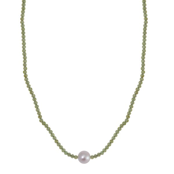 Weiße Edison Perle, Peridot flexible Halskette, 925 Silber rhodiniert image number 0
