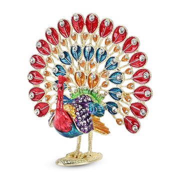 Dekorative Schmuckdose mit Pfauenmotiv, 12,5x6x13cm, Rot