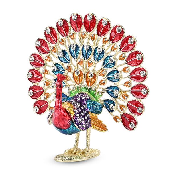 Dekorative Schmuckdose mit Pfauenmotiv, 12,5x6x13cm, Rot image number 2