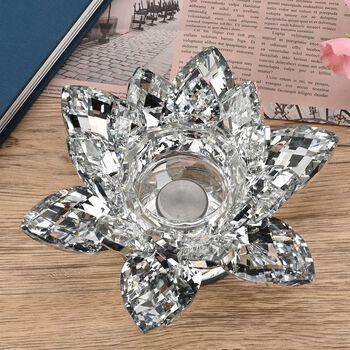 Kristallklare Lotusblume Kerzenhalter mit Drehsockel, transparent