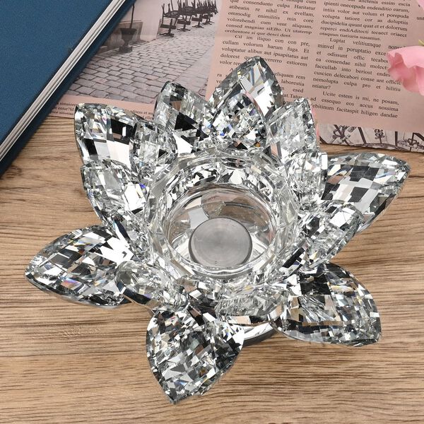 Kristallklare Lotusblume Kerzenhalter mit Drehsockel, transparent image number 2