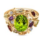 Natürlicher Peridot, Roter Granat Ring, 925 Silber 750 Gelbgold Vermeil (Größe 18.00) ca. 3.85 ct