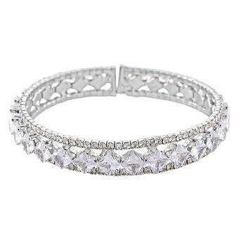 Wei&szlig;er Zirkonia Armreif, Flexibles (ca. 18-19 cm)  Nickelfreies Messing