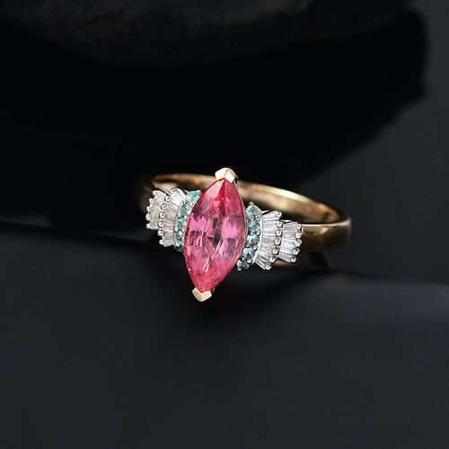 LUXORO zertifiziert und geprüft AAAA Padparadscha Saphir, Paraiba Turmalin und Diamant Ring in 585 Gold - 2 ct. image number 1