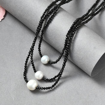 EverTrue schwarze Spinell und S&uuml;&szlig;wasser Perle 45+5cm Halskette