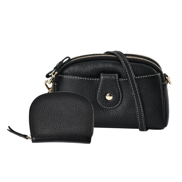 Set aus Echtleder-Umhängetasche und Kartenetui, Burgunderrot image number 0