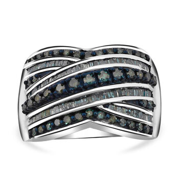 Blauer Diamant Ring, 925 Silber platiniert (Gr&ouml;&szlig;e 17.00) ca. 1.00 ct