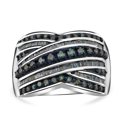 Blauer Diamant Ring, 925 Silber platiniert (Gr&ouml;&szlig;e 17.00) ca. 1.00 ct