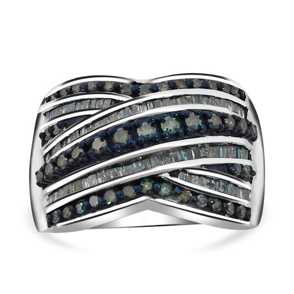 Blauer Diamant Ring, 925 Silber platiniert (Gr&ouml;&szlig;e 17.00) ca. 1.00 ct
