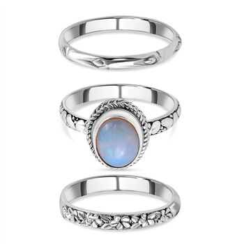 3er Set - Royal Bali - Nat&uuml;rlicher, &auml;thiopischer Welo Opal Ring, 925 Silber (Gr&ouml;&szlig;e 17.00) ca. 1.90 ct