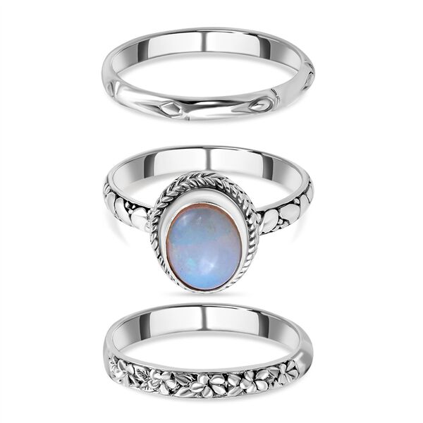3er Set - Royal Bali - Nat&uuml;rlicher, &auml;thiopischer Welo Opal Ring, 925 Silber (Gr&ouml;&szlig;e 17.00) ca. 1.90 ct