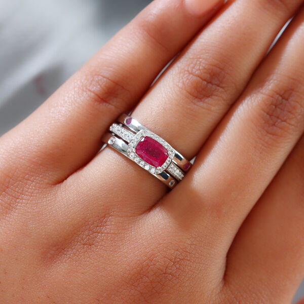 3er-Set - afrikanischer Rubin und Zirkon-Ring in Silber image number 3