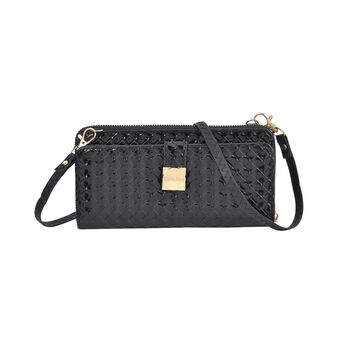 CLOSE OUT - gewebter Crossbody gl&auml;nzend Tasche, Multif&auml;cher, 20x10 cm, Schwarz