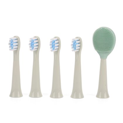 Ersatz-B&uuml;rstenk&ouml;pfe Set 6-teilig mit 5 Nylon-B&uuml;rsten und Silikon-Zungenreiniger kompatibel mit elektrischer Zahnb&uuml;rste gewellte Borstenstruktur f&uuml;r gr&uuml;ndliche Reinigung ABS Kunststoff,Salbeigr&uuml;n