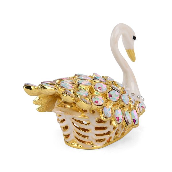 "Item#6015 Swan Trinket Storage Box Material:metal& synthetic crystal color: White size: 9.5*5*5.5CM" image number 4