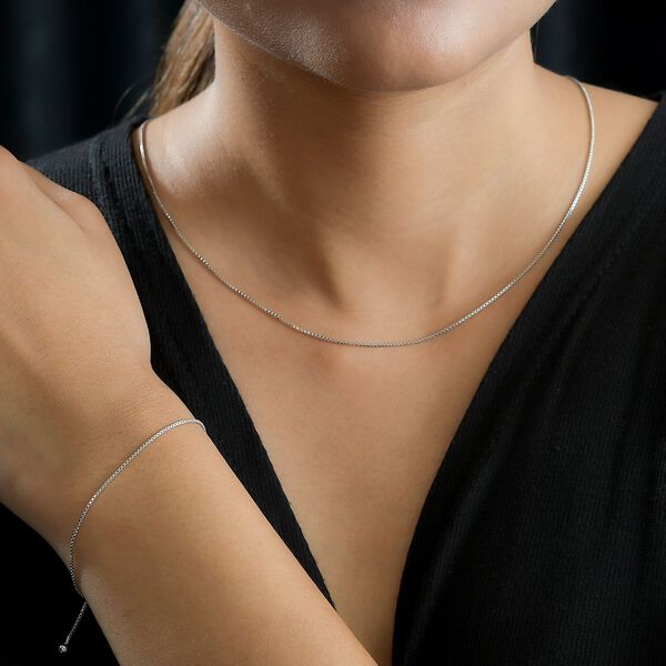 2er-Set Venezianische Box-Kette und Armband, platiniertes Silber image number 3