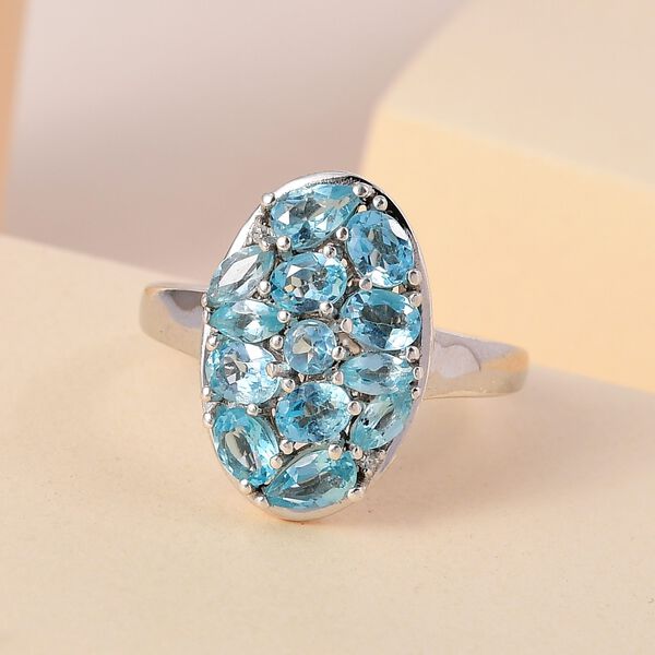 Paraiba-Apatit Ring 925 Silber platiniert (Größe 17.00) ca. 2.12 ct image number 2