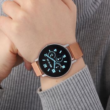 Eleganz Mesh HiWatch Plus, Silber und Gold, Smartwatch mit Dual-Modus Bluetooth, 1,28 IPS Display und Wassergesch&uuml;tztes Design