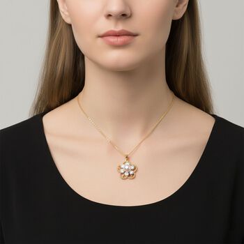 Wei&szlig;e S&uuml;&szlig;wasser Perle (6-8 mm), Wei&szlig;er Zirkonia Anh&auml;nger mit Kette, ca. 50 cm + 5 cm Extender, Nickelfreies Messing, Reines Kupfer vergoldet