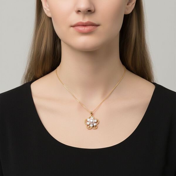 Wei&szlig;e S&uuml;&szlig;wasser Perle (6-8 mm), Wei&szlig;er Zirkonia Anh&auml;nger mit Kette, ca. 50 cm + 5 cm Extender, Nickelfreies Messing, Reines Kupfer vergoldet image number 3