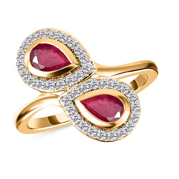 Afrikanischer Rubin (Fissure gef&uuml;llt) und wei&szlig;er Zirkon-Ring, 925 Silber vergoldet (Gr&ouml;&szlig;e 17.00) ca. 1.60 ct image number 4