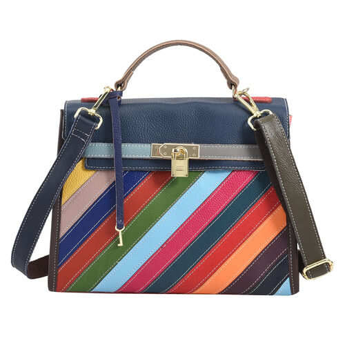 CHAOS BY ELSIE - Patchwork Schultertasche aus 100% echtem Leder mit RFID Schutz, Mehrfarbig, gestreift image number 0