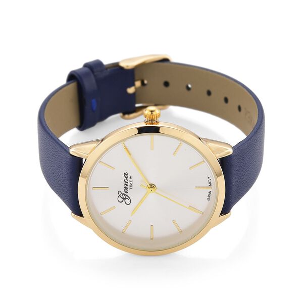 GENOA TIME V2 - Quarzuhr mit japanischem PC21S Werk, weißem Zifferblatt und blauem Lederarmband, vergoldetem Gehäuse, 3 ATM wasserdicht image number 4