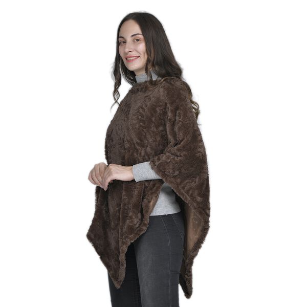 Damen Kunstfell Poncho, Blattmuster, Einheitsgröße Braun image number 2
