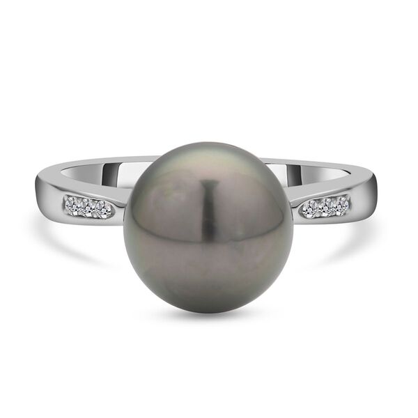 Tahiti Perle und Zirkon-Ring, 10-11mm