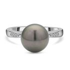 Tahiti Perle und weißer Zirkon-Ring, 10-11mm, 925 Silber rhodiniert (Größe 17.00)