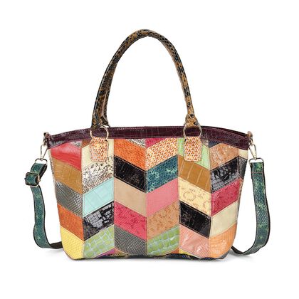 Chaos by Elsie - 100% Echtleder gewebter Tasche mit RFID schutz, 32 x 23 x 11 cm, Patchwork