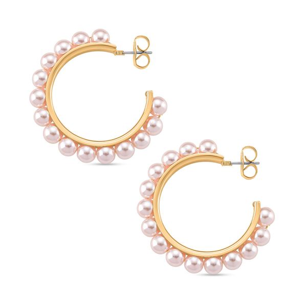 Pfirsich Muschelperle Ohrringe, Reiner Edelstahl, vergoldet image number 4