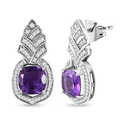 Afrikanischer Amethyst, Wei&szlig;er Zirkon Ohrringe 925 Silber platiniert ca. 6,22 ct.