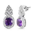 Afrikanischer Amethyst, Weißer Zirkon Ohrringe 925 Silber platiniert ca. 6,22 ct.