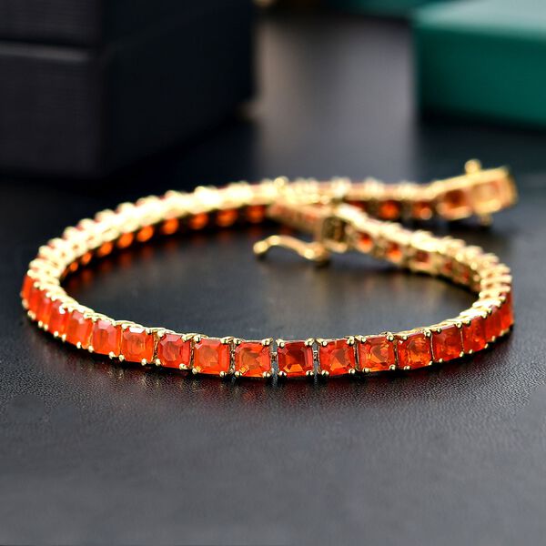 AAA Mexikanischer Purpurroter Feuer Opal Armband ca. 19 cm 925 Silber 750 Gelbgold Vermeil ca. 9.20 ct image number 1